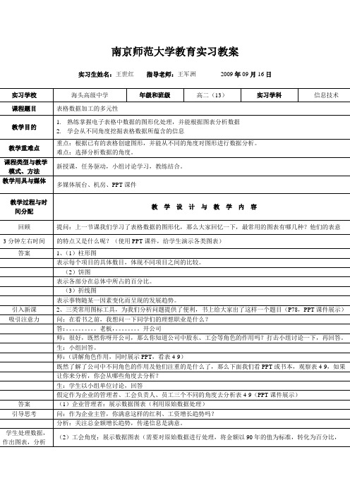 信息-王世红- 表格数据加工多元性教案