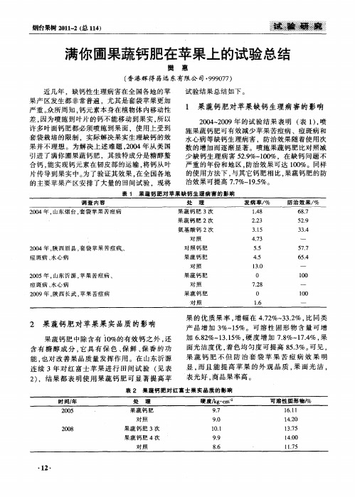 满你圃果蔬钙肥在苹果上的试验总结