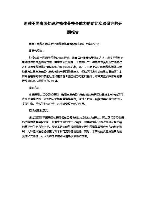 两种不同表面处理种植体骨整合能力的对比实验研究的开题报告