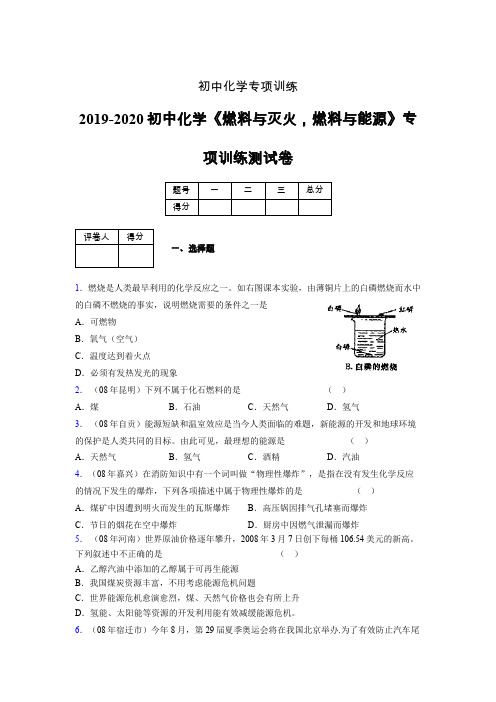 (中考)《燃料与灭火,燃料与能源》专项训练模拟测试(含答案) (430)