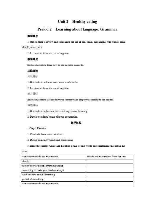 2019-2020学年人教版高中英语必修3教案Unit2Healthyeatingperiod2教案2