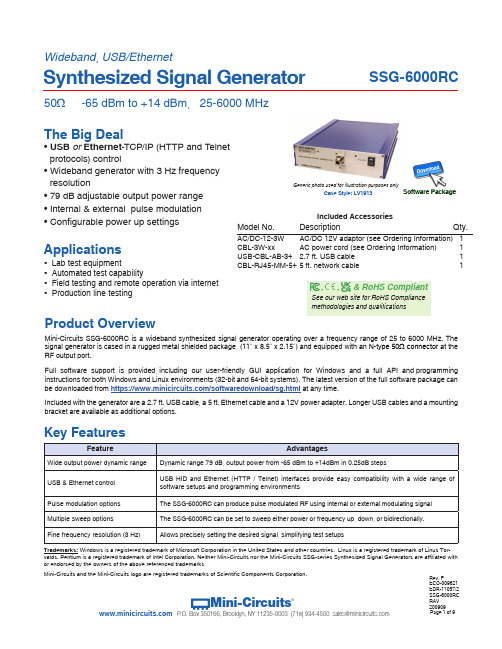 Mini-Circuits SSG-6000RC 宽频带信号源说明书