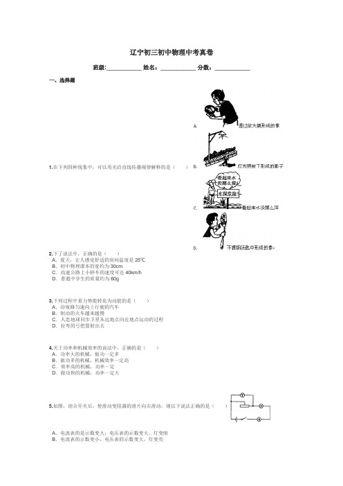 辽宁初三初中物理中考真卷带答案解析
