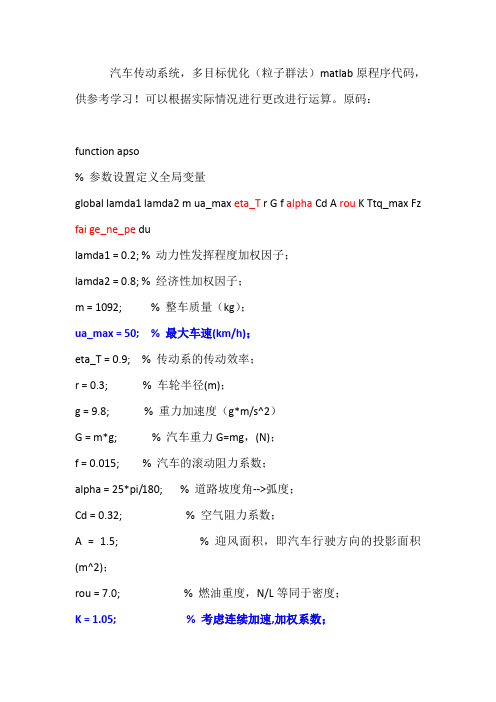 matlab汽车传动系多目标优化原程序