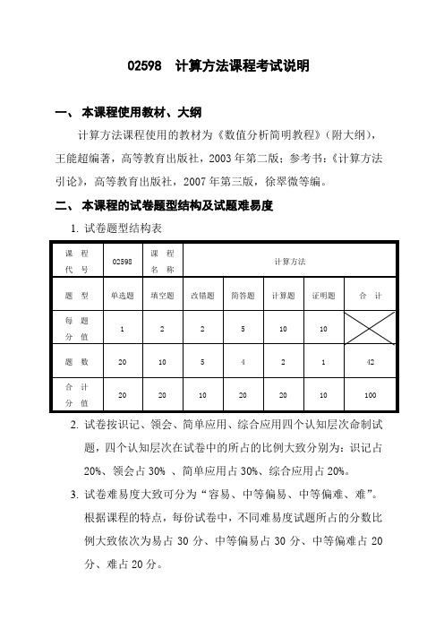 02598计算方法课程考试说明