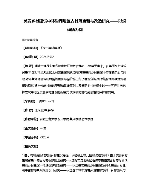 美丽乡村建设中环巢湖地区古村落更新与改造研究——以烔炀镇为例