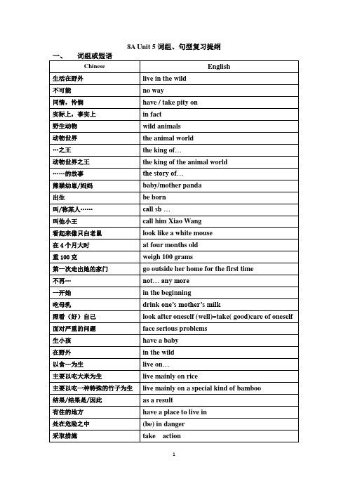 牛津英语8A_Unit_5词组、句型复习提纲(新)