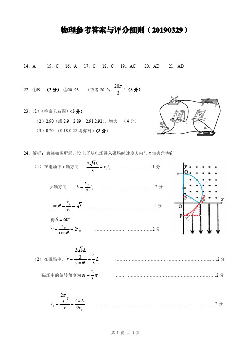 山东省济南市2019年3月高三模拟考试物理答案