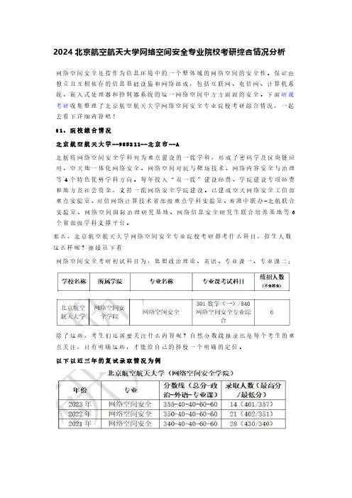 研晟考研--北京航空航天大学网络空间安全专业院校考研综合情况