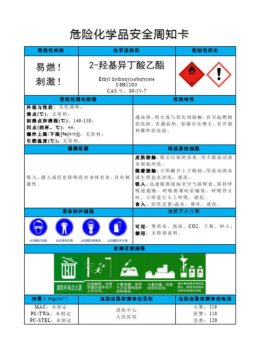 2-羟基异丁酸乙酯-危险化学品安全周知卡