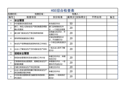 HSE安全生产综合检查表