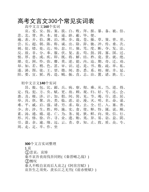 高考文言文300个常见实词表