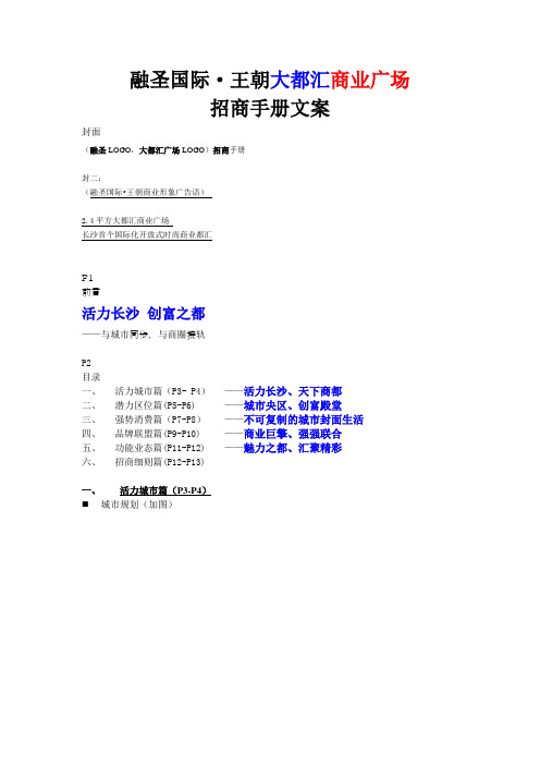 融圣国际·王朝大都汇商业广场招商手册文案