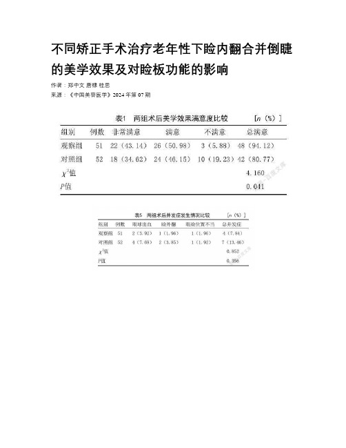 不同矫正手术治疗老年性下睑内翻合并倒睫的美学效果及对睑板功能的影响