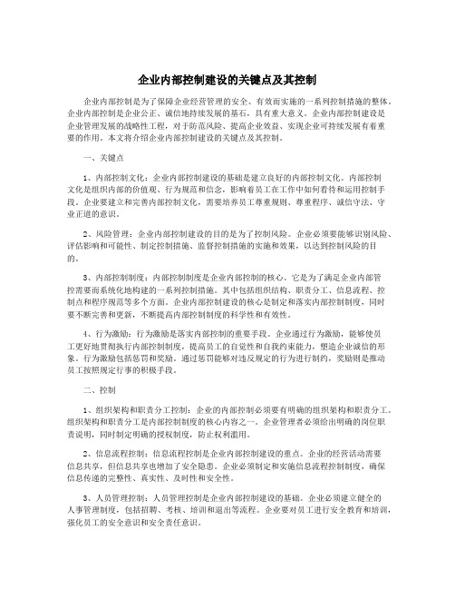 企业内部控制建设的关键点及其控制