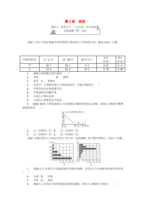 2018年中考地理世界地理第3讲居民同步测试含解析