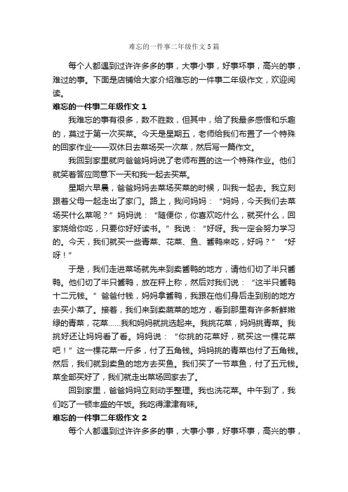 难忘的一件事二年级作文5篇