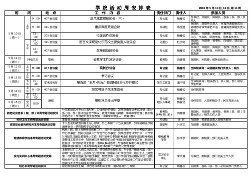 学院活动周安排表2010年5月10日_16日第11周