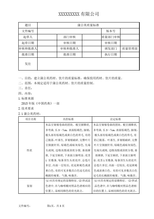 蒲公英质量标准