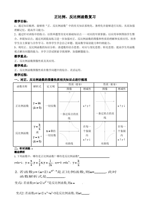 正比例、反比例函数的复习