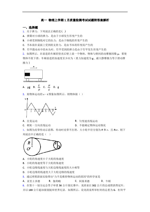 高一 物理上学期1月质量检测考试试题附答案解析