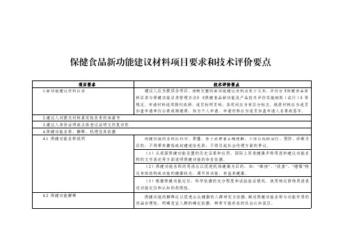 保健食品新功能建议材料项目要求和技术评价要点