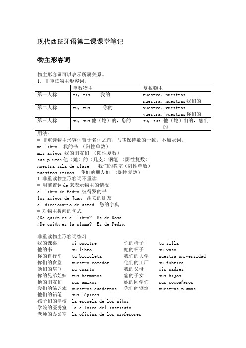 现代西班牙语第二课课堂笔记