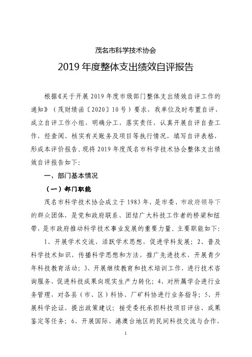 2019年度整体支出绩效自评报告