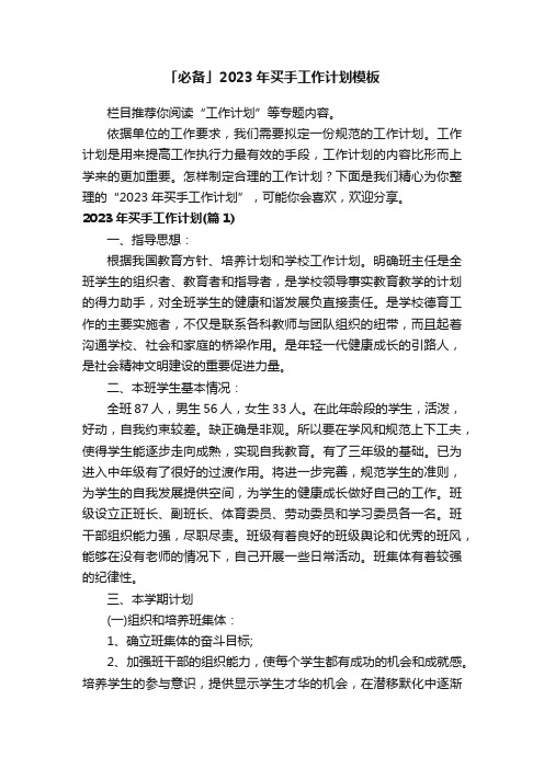 「必备」2023年买手工作计划模板