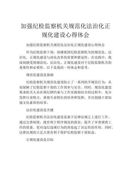 加强纪检监察机关规范化法治化正规化建设心得体会