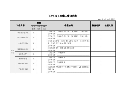 软件项目运维工作记录表