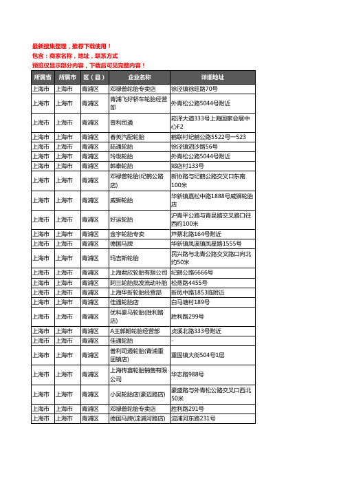 新版上海市上海市青浦区汽车轮胎企业公司商家户名录单联系方式地址大全101家