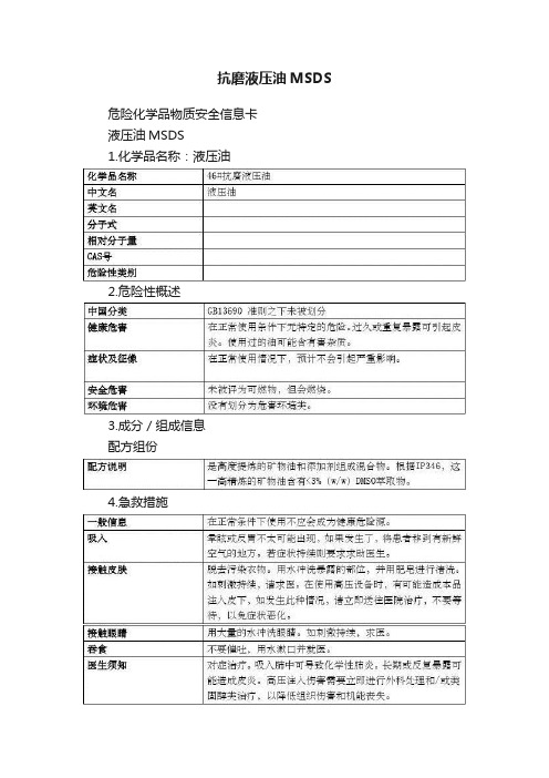 抗磨液压油MSDS