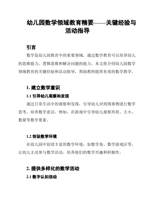 幼儿园数学领域教育精要——关键经验与活动指导