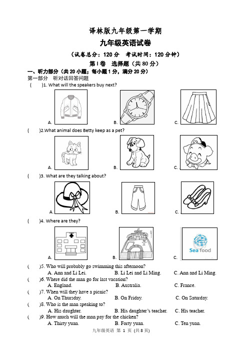 译林版英语九年级第一学期试卷(附听力和答案)