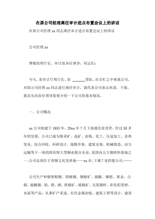 在原公司经理离任审计进点布置会议上的讲话