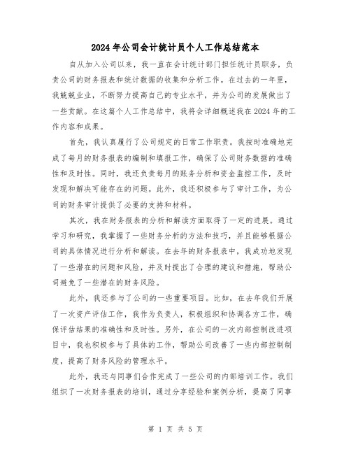 2024年公司会计统计员个人工作总结范本(2篇)