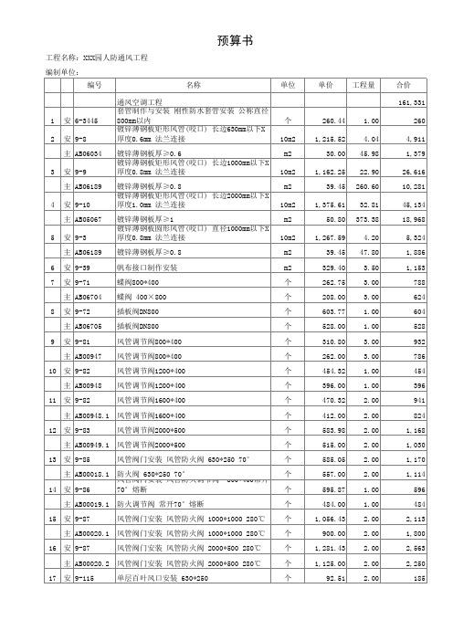 人防通风工程预算书