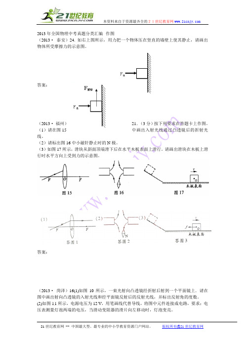 2013年全国物理中考真题分类汇编--作图(带答案)