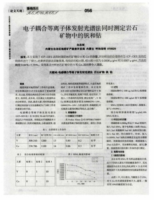 电子耦合等离子体发射光谱法同时测定岩石矿物中的钒和钴