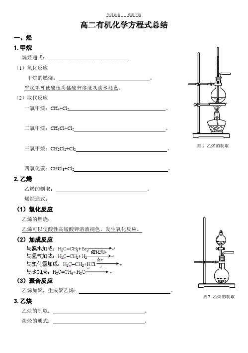 高二高中化学方程式(烃卤代烃醇苯醛酸酯糖类)