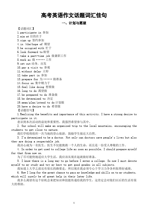 高中英语2024届高考作文话题词汇佳句分类汇总(共4个话题)