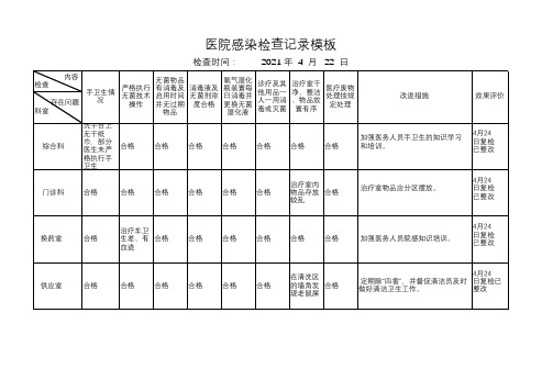 医院感染检查记录模板