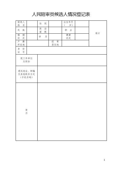 人民陪审员候选人情况登记表【模板】