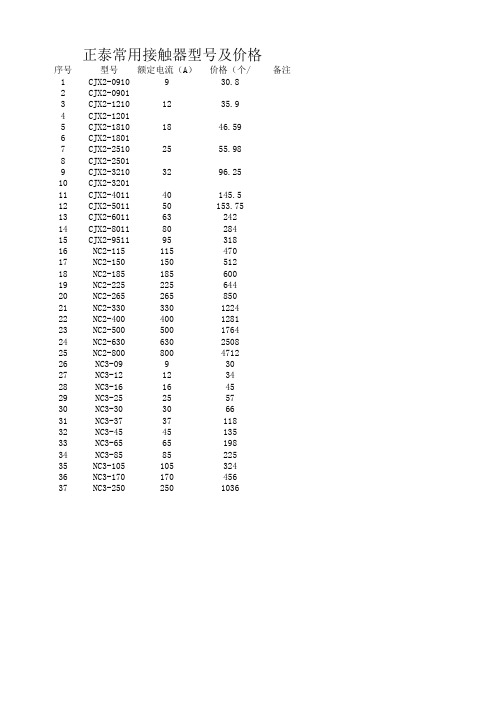 正泰常用接触器型号及价格