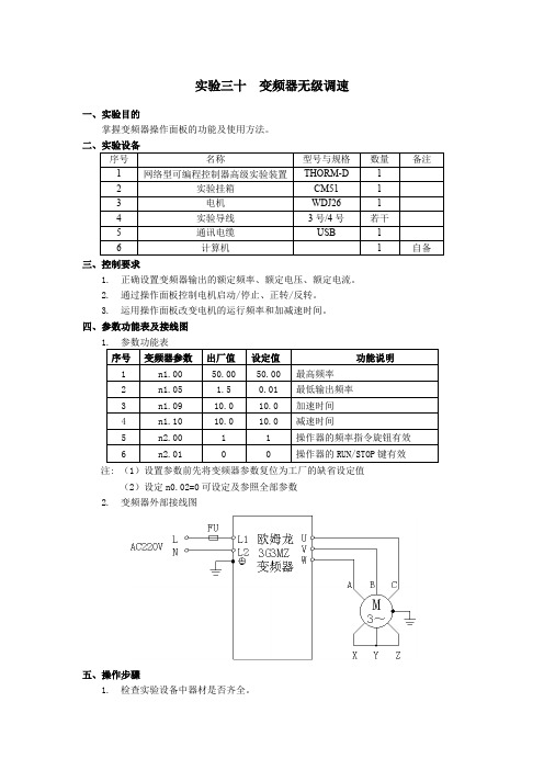 PLC控制实验--变频器无级调速