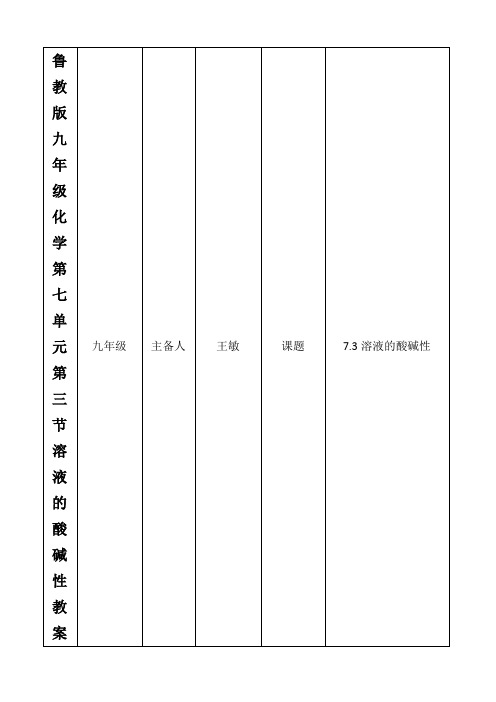 鲁教版九年级化学第七单元第三节溶液的酸碱性教案