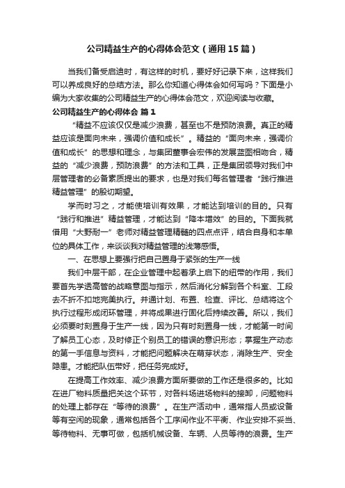 公司精益生产的心得体会范文（通用15篇）