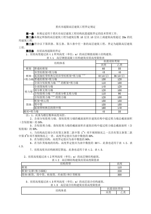 重庆市高层建筑工程结构抗震基本参数表