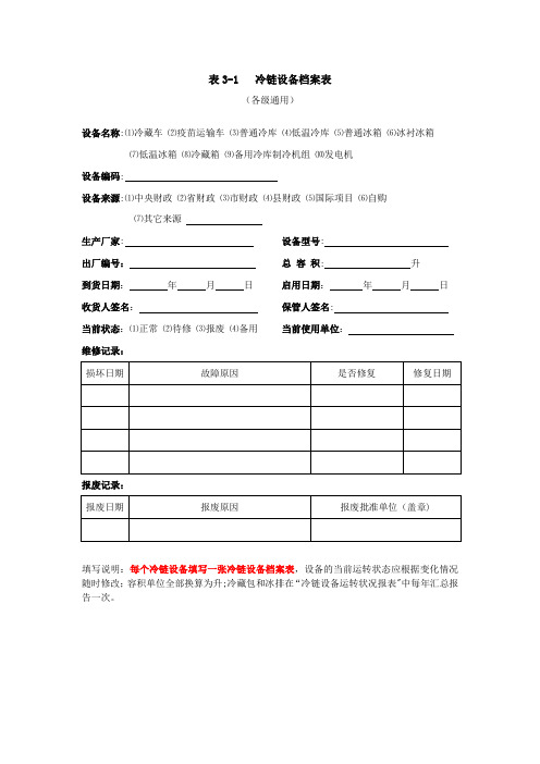 冷链设备档案及保养维护记录表【范本模板】